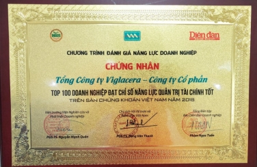 Viglacera lọt Top 100 doanh nghiệp đạt chỉ số năng lực quản trị tài chính tốt nhất trên Sàn chứng khoán Việt Nam năm 2018